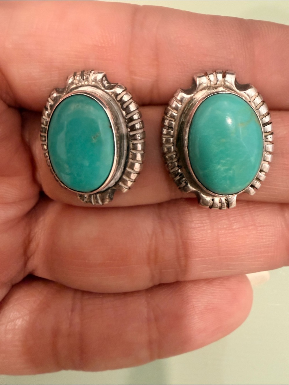 Navajo Earrings 925 Natural Turquoise Native Artist Signed VM
